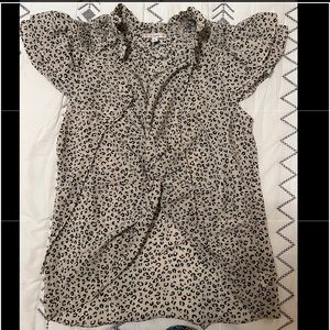 L Love ruffled sleeves leopard blouse